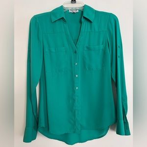 Express Slim Fit Portofino Convertible Sleeve Top Green XS